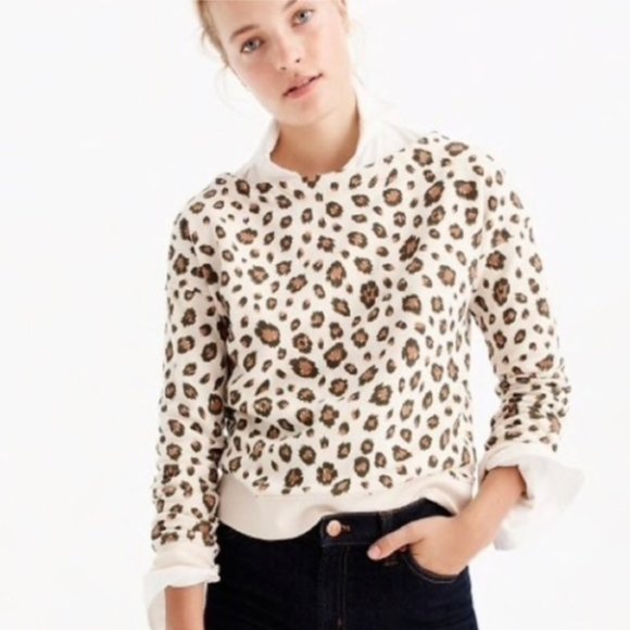 J. Crew Tops | J. Crew Leopard Print Sweatshirt Cream Brown Sz Xs | Color: Cream/Tan | Size: Xs | Brielle0925's Closet